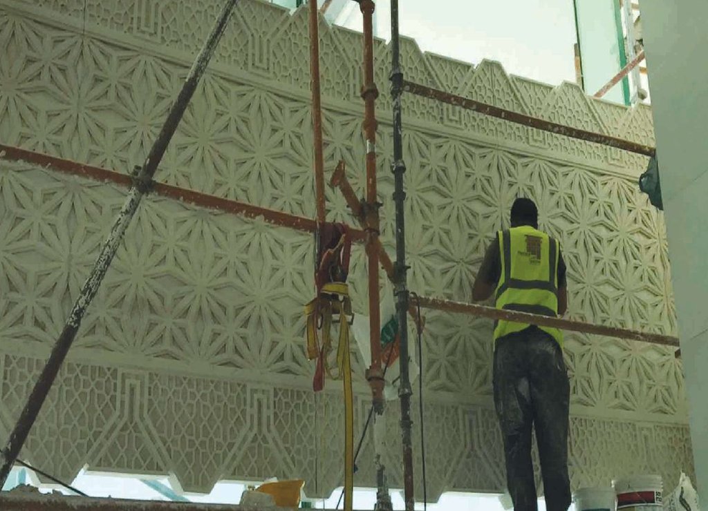 Decorative acoustic panel installation in progress, Sheikh Khalifa Bin Zayed Al Nahyan Mosque, Al Ain