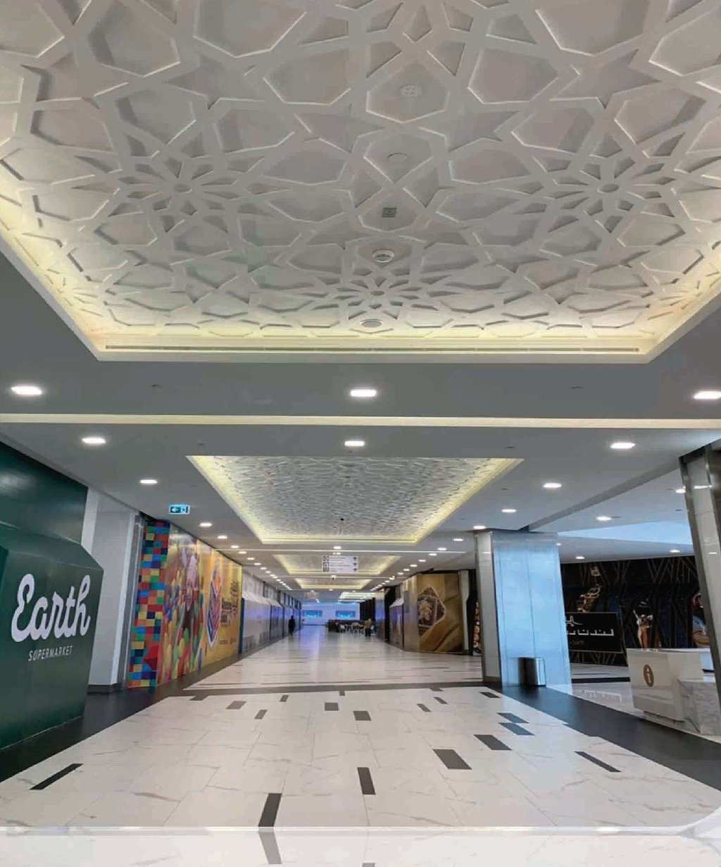 Islamic geometric GRG ceiling at the Sheikh Zayed Grand Mosque Center in Abu Dhabi